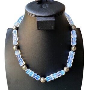 Opalite Necklace Faceted Glass Basketball‎ Beads Silvertone Toggle Clasp 21.5"